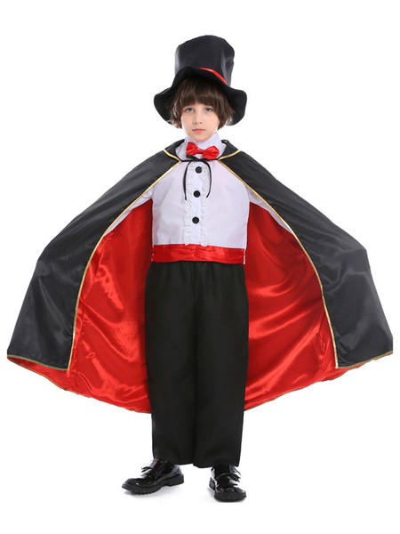 Milanoo Carnival Costumes For Kids Black Magician Polyester Cloak Child Top Wears