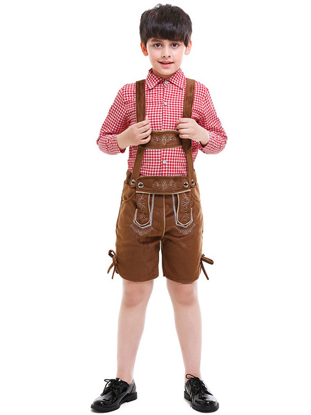 Milanoo Carnival Costumes For Oktoberfest Kids Coffee Brown Suede Pants With Top Cosplay Outfits Wea