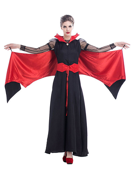 Milanoo Halloween Costumes Woman\'s Vampire Two-Tone Black Dress Halloween Holidays Costumes