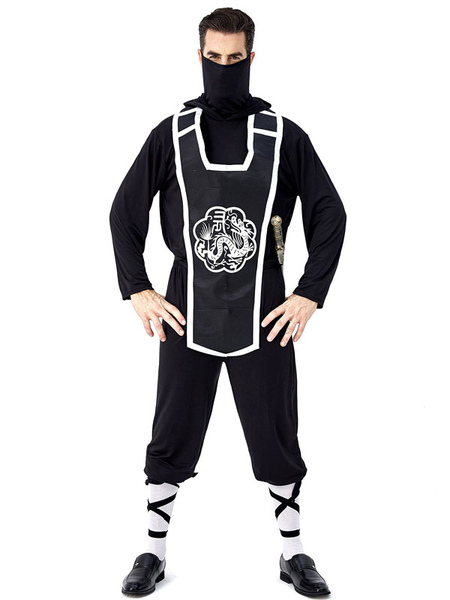 Milanoo Black Halloween Costumes Men\\'s Samurai Pants Top Polyester Animal Print Halloween Holidays
