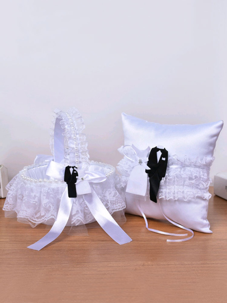 

Milanoo Ring Bearer Pillow Satin Fabric White Lace Rehearsal Dinner Wedding Pillows