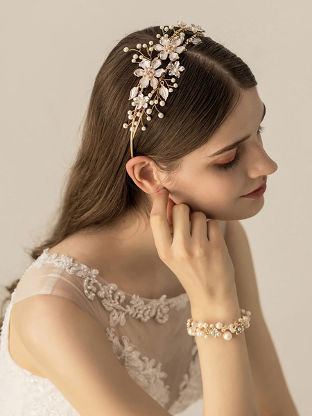 Milanoo Headpiece Wedding Headwear Pearl Flower Metal Bridal Hair Accessories