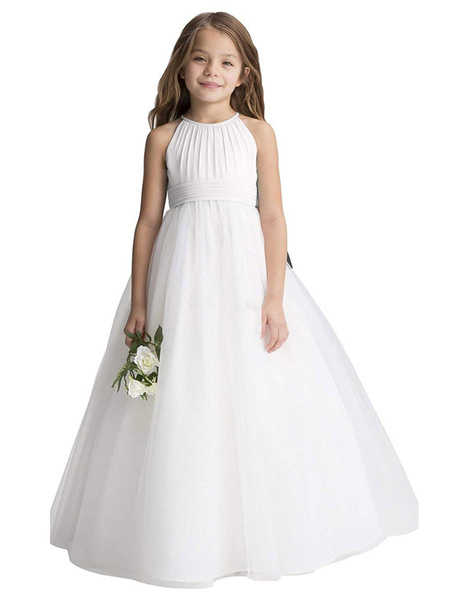 

Milanoo Flower Girl Dresses Jewel Neck Organza Sleeveless Ankle Length Princess Silhouette Pleated K, White
