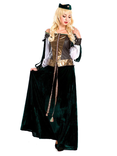 Milanoo Medieval Costumes European Court Dress Green Palace Gown Costumes for Women Medieval Europea