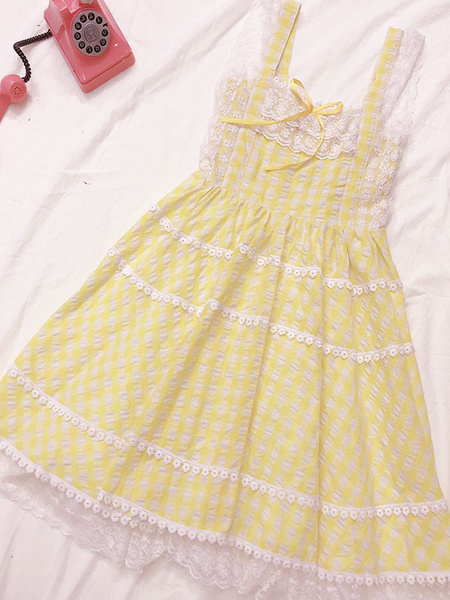 Image of Sweet Lolita JSK Dress Plaid Bows And Lace Pink Lolita Jumper Skirts