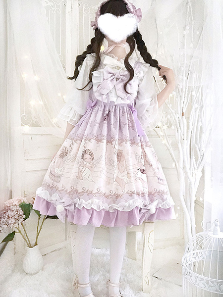 Image of Sweet Lolita JSK Dress Lolita Printed Bows Light Sky Blue Lolita Jumper Skirts