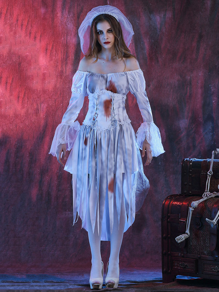 Image of Carnevale Costumi di Halloween da vampiro Abito bianco da velo Costumi di vacanze di donne in difficoltà Halloween