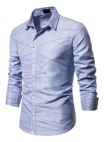 Image of Casual Shirt For Men Turndown Collar Casual Color Block Light Sky Blue Men\'s Shirts