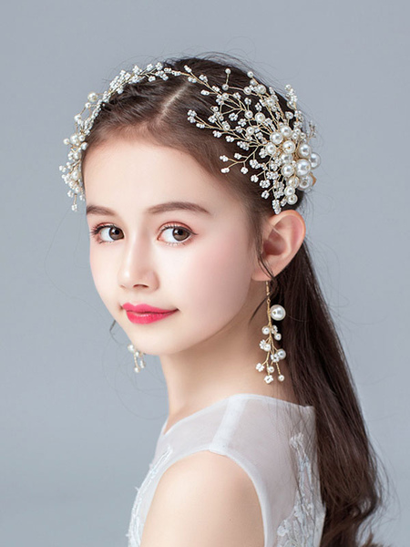 Milanoo Flower Girl Headpieces Blond Pearls Accessory Pearl Kids Hair Accessories