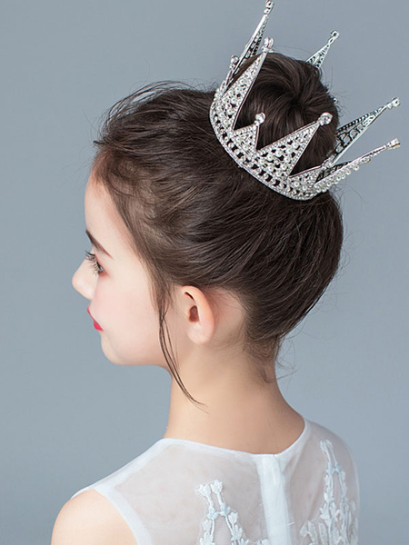 Milanoo Flower Girl Headpieces Silver Polka Dot Pearls Accessory Metal Kids Hair Accessories
