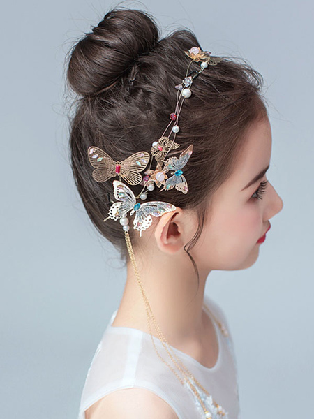Milanoo Flower Girl Headpieces Pink Pearls Accessory Metal Kids Hair Accessories