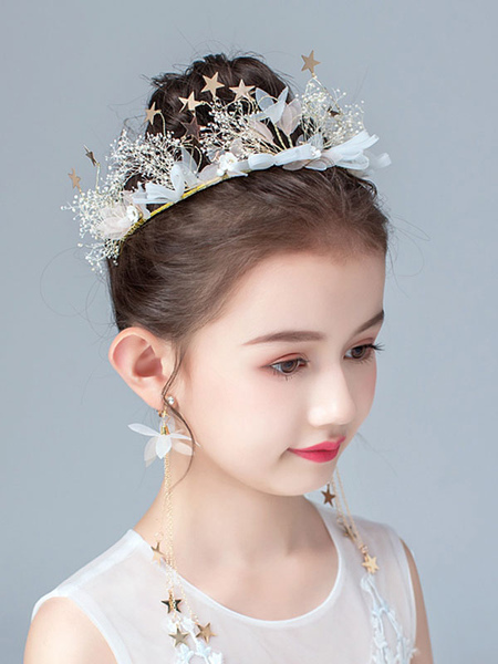 Milanoo Flower Girl Headpieces Pink Pearls Accessory Metal Hair Accessories For Kids