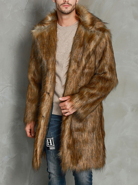 Men’s Faux Fur Coats Oversized Turndown Collar Fashion Overcoats for Winter