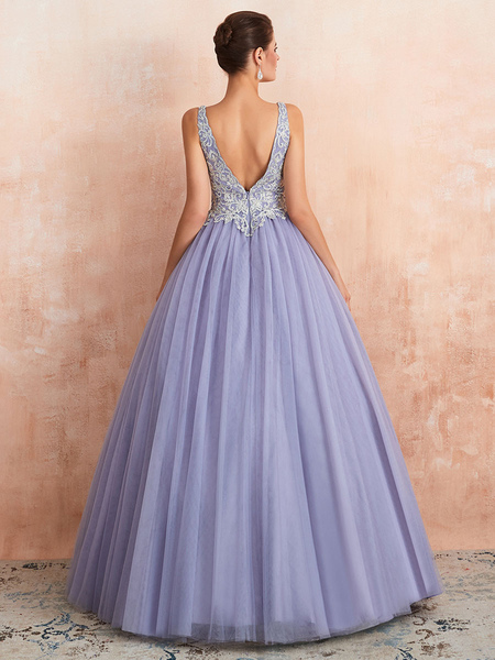 Milanoo Wedding Dress Princess A Line Floor Length V Neck Sleeveless Raised Waist Lace Tulle Bridal