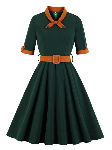 Image of Vintage Bowknot Fit And Flare Dress
