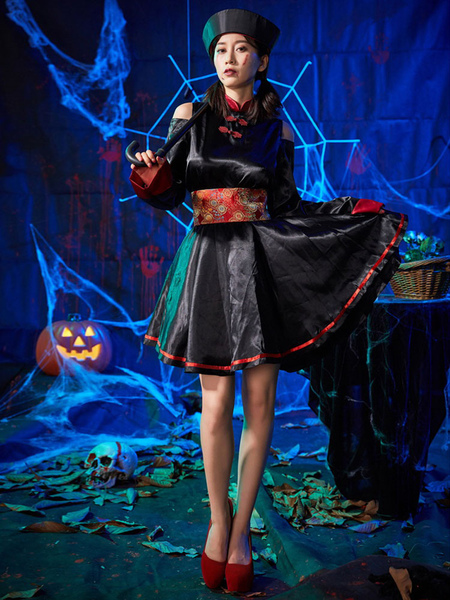 Milanoo Vampire Halloween Costumes Black Print Chinese Zombie Holidays Costumes