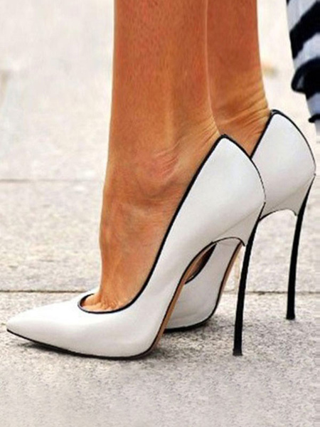 Milanoo High Heels Pointed Toe Stiletto Plus Size Elegant White Pumps