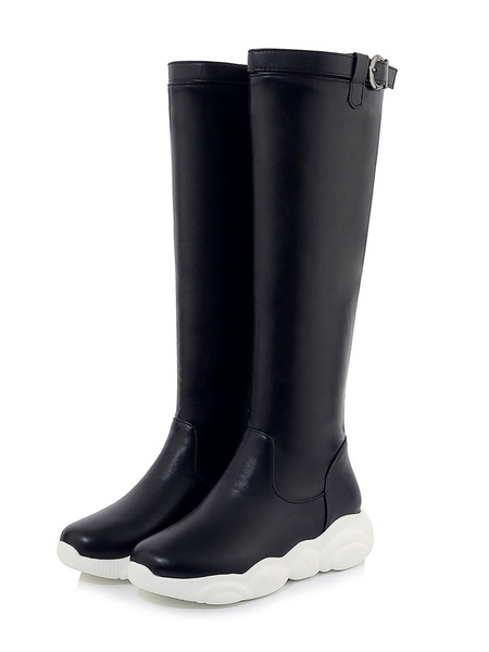 Image of Womens Knee-High Boots White Sneaker Flat Casual Athletic Knee Length Boots