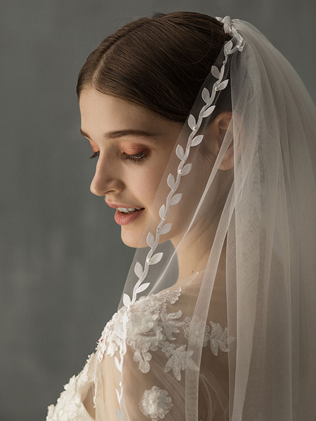 Image of Wedding Veils Two Tier Piping Finished Edge Classic Bridal Veil