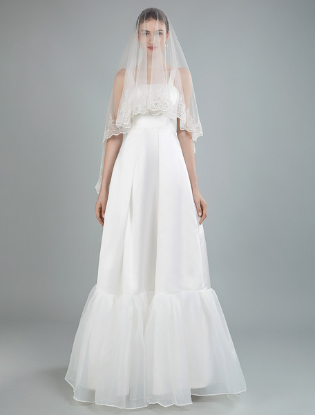 Milanoo Einfache Hochzeitskleid Square Neck Sleeveless Rüschen A Line bodenlangen Satin Brautkleider