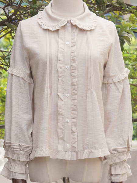 Image of Presale Lolitashow Sweet Lolita Blouses Pleated Lolita Top Long Sleeves Lolita Shirt