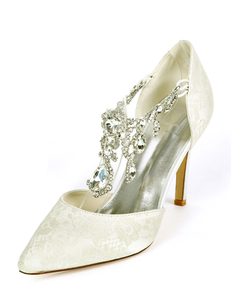 Milanoo Wedding Shoes Luxury Pointed Toe Rhinestones Stiletto Heel 3.7 Bridal Shoes