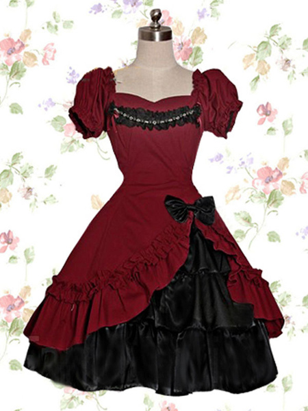 Milanoo Gothic Lolita OP Dress Lace Ruffle Bow Lolita One Piece Dress