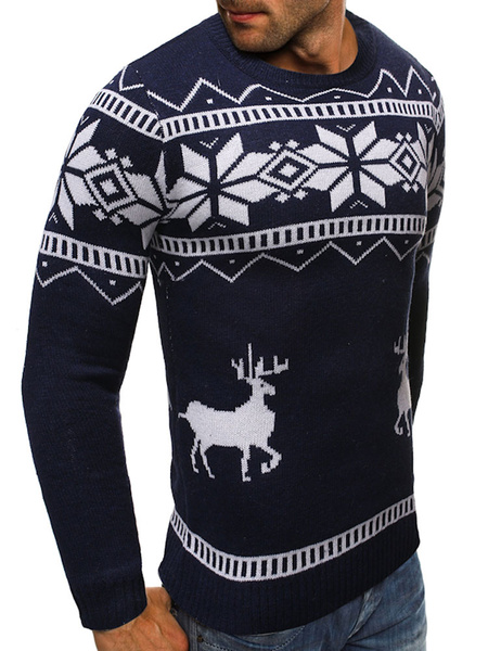Image of Men\'s Pullover Knitwear Jewel Neck Sweaters For Christmas