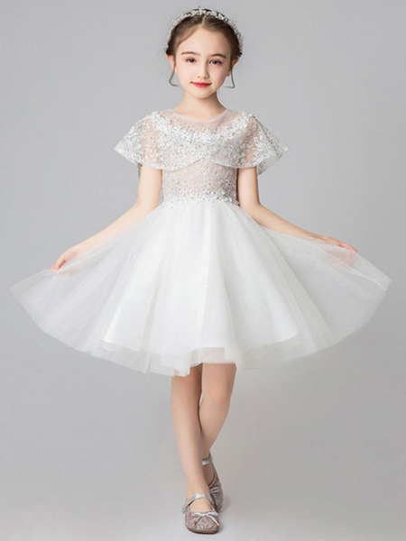 Milanoo Flower Girl Dresses Jewel Neck Sleeveless Knee Length Embroidered Kids Party Dresses With Wr