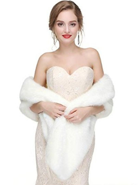 Milanoo Faux Fur Wedding Wrap Shawl Bridal Winter Stole