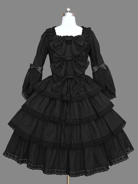 Image of Gothic Lolita OP Dress Increspature nere Lolita Abiti di un pezzo