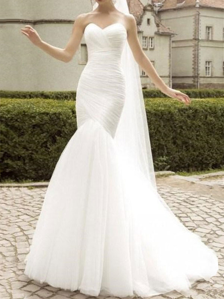 Milanoo Wedding Dress Sweetheart Neck Sleeveless Natural Waist Pleated Court Train Bridal Gowns