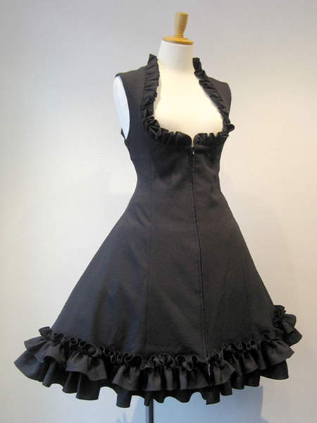 Milanoo Gothic Lolita JSK Dress Lace Up Black Lolita Jumper Skirts