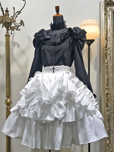 Milanoo Gothic Lolita SK White Lace Up Ruffles Lolita Skirts