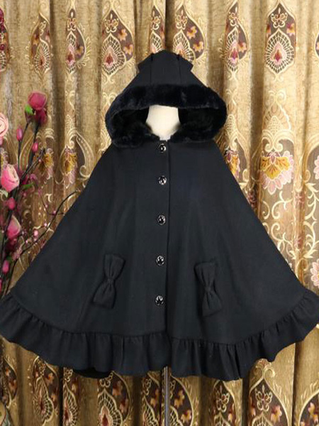 poncho sweet lolita blanc passepoil synthétique hiver lolita outwears déguisements halloween