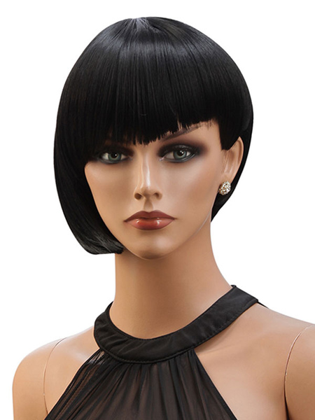 Image of Synthetic Wigs Black Straight Rayon Short Short Wig For Woman