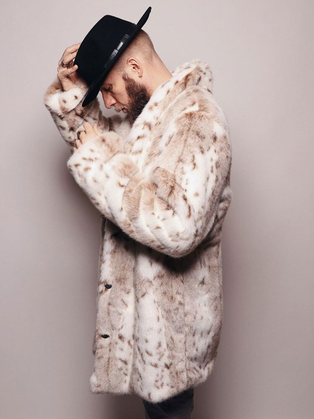 Men’s Faux Fur Coats Fuzzy Jackets Winter Overcoats Leopard Print