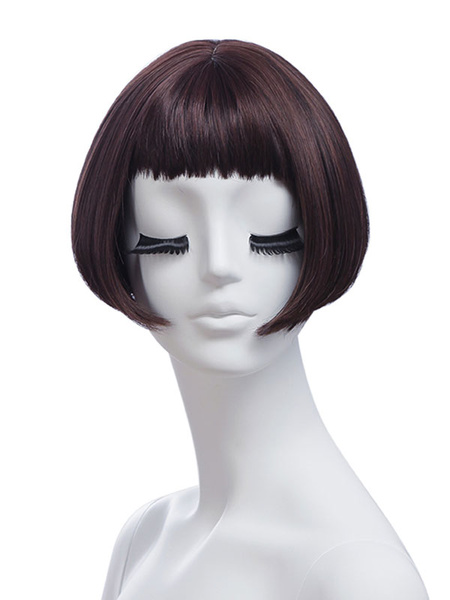 Image of Synthetic Wigs Deep Brown Straight Rayon Short Short Wig For Woman