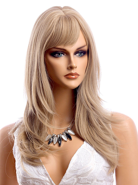 Image of Synthetic Wigs Light Gold Long Curly Rayon Chic Long Wig