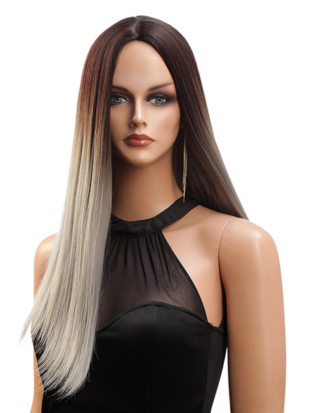 Image of Synthetic Wigs Light Gray Straight Rayon Long Woman Long Wig