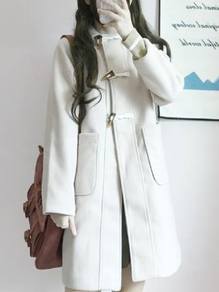 classique lolita manteaux ecru blanc oeillets pardessus synthétique hiver lolita outwears déguisements halloween