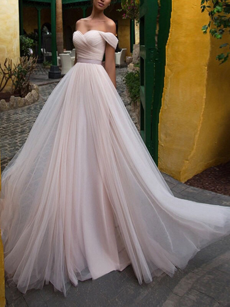 Milanoo Wedding Dresses 2021 A Line Off The Shoulder Short Sleeves Sash Sweetheart Neck Bridal Dress