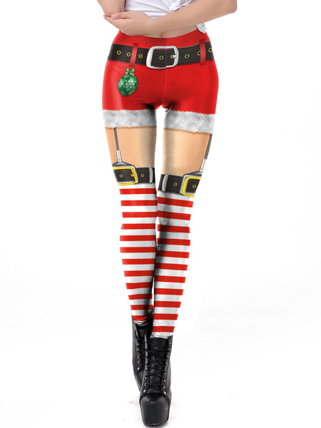 Image of Women Christmas Legging Red Christmas Pattern Holidays Costumes