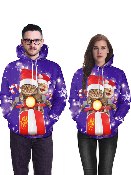 Milanoo Unisex Christmas Hoodie Print Long Sleeve Ugly Christmas Sweater Holidays Costumes