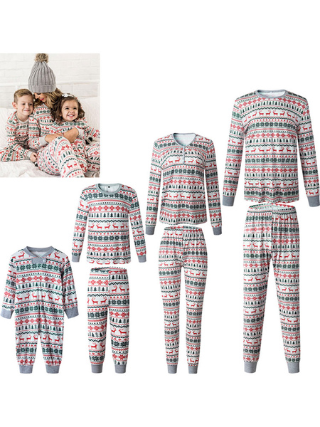Milanoo Family Christmas Pajama Christmas Print 2 Piece Family Sleepwear Set