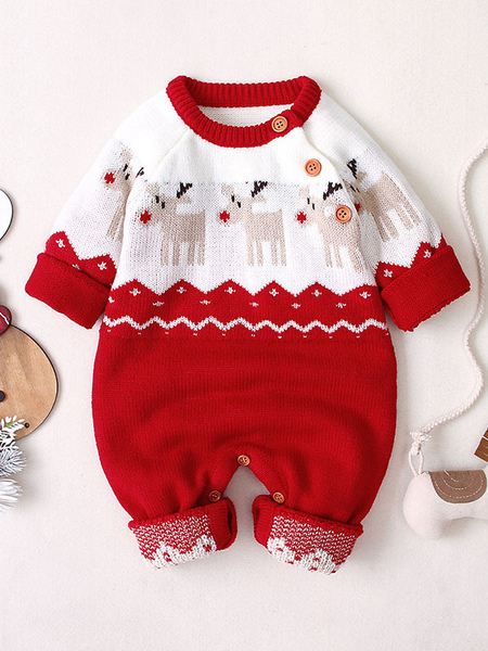 Milanoo Kigurumi Pajamas Onesie Christmas Reindeer Knit Wear Kid Knitted Winter Sleepwear Mascot Ani