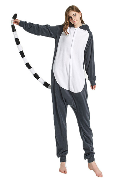 Milanoo Kigurumi Onesie Pajamas Lemur Cartoon Flannel for Adult Winter Sleepwear Animal Costume Hall