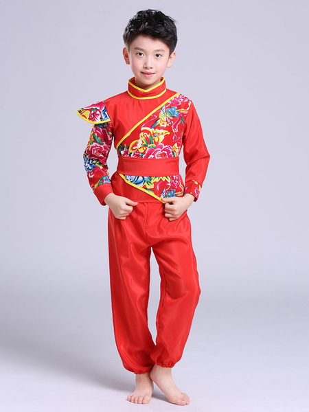 Milanoo Kid Chinese Costumes Red Kung Fu Tang Suit Carnival Costumes