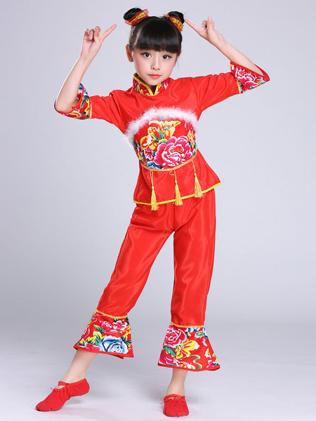 Image of Carnevale Costumi cinesi per bambini Costumi di carnevale di rosso peonia fiore vestito Halloween
