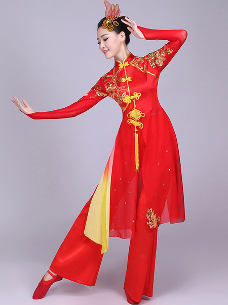 Milanoo Traditional Chinese Costumes Red Kung Fu Tang Suit Dance Costumes